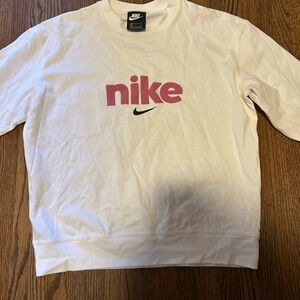 Nike White Sweatshirt with Pink Logo and Black Swoosh